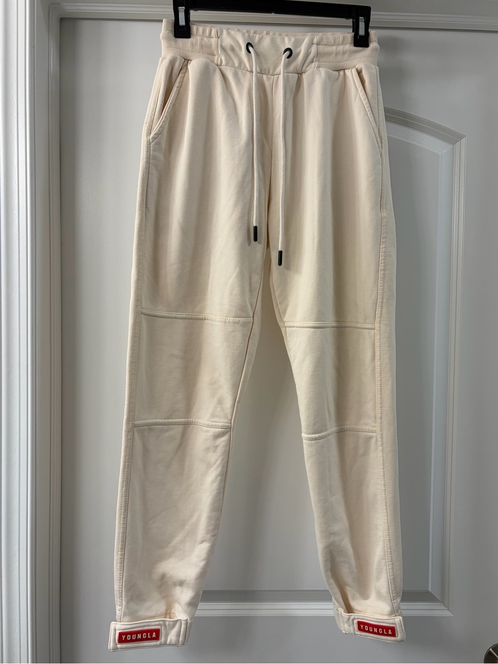 YoungLA Joggers Mens  Small Cream Jogger Stretch Logo Sweatpants